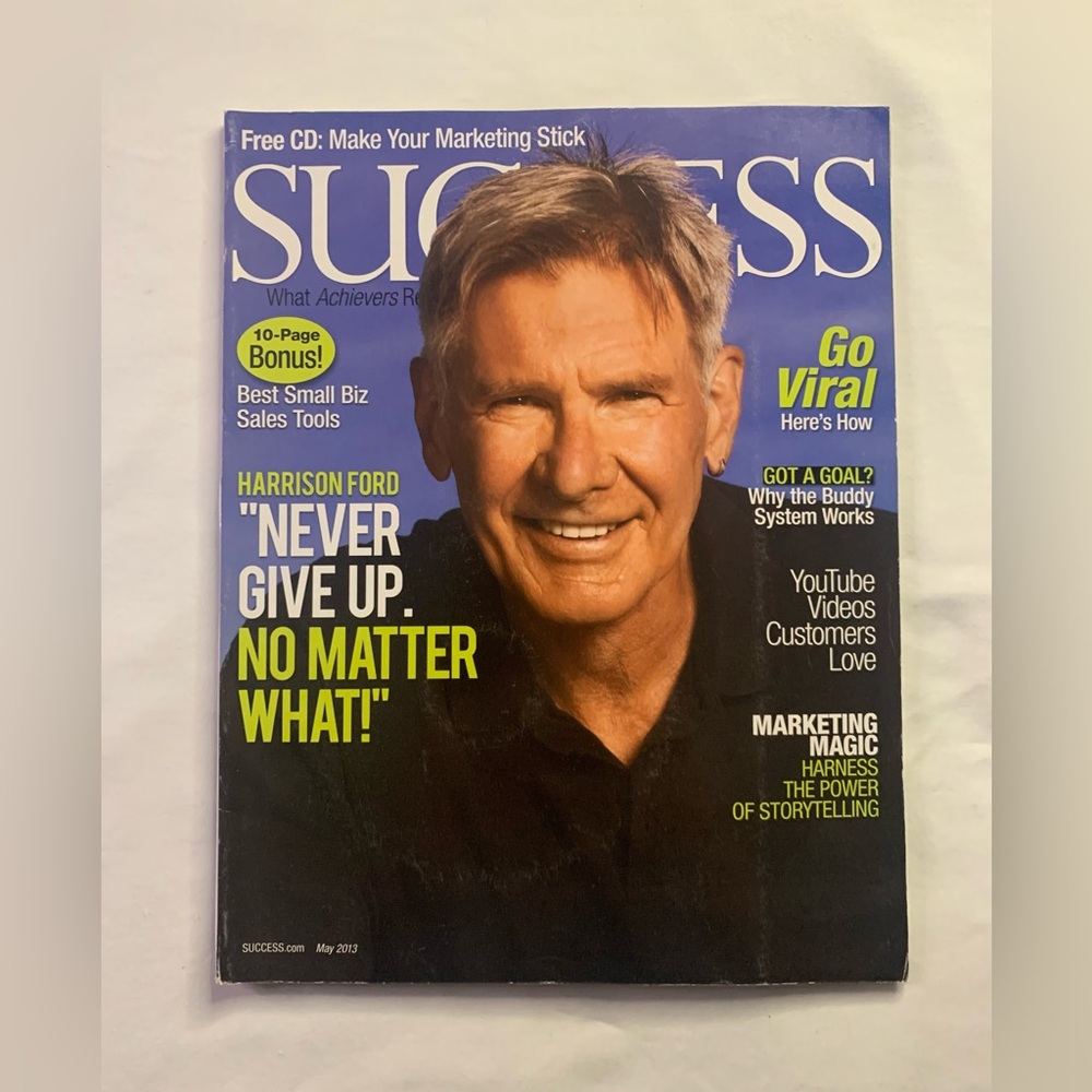 Success Harrison Ford “Never Give Up” May 2013 Magazine